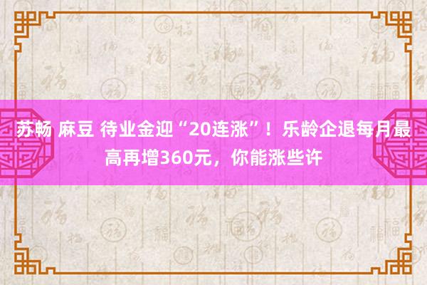 苏畅 麻豆 待业金迎“20连涨”！乐龄企退每月最高再增360元，你能涨些许